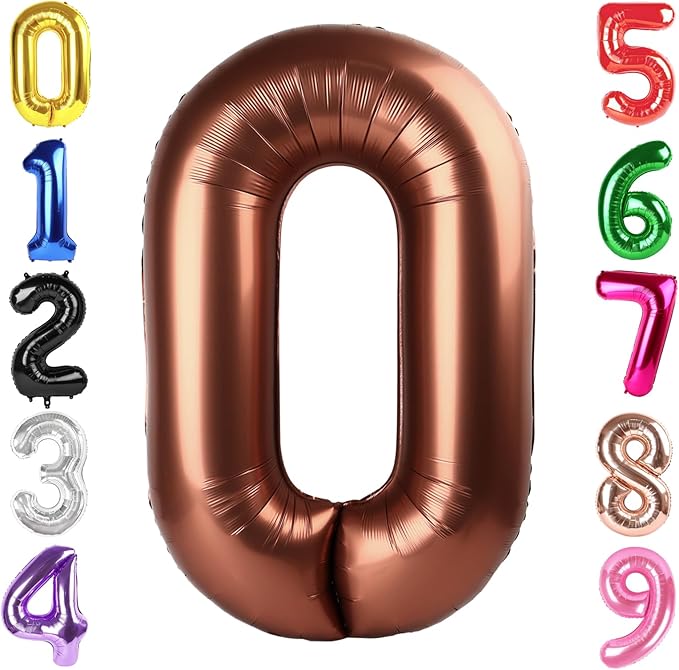 40 Inch Coffee Brown Number 0 Balloon, Giant Number 0 Balloons for 10th 20th 30th 40th Birthday Decorations, Party Supplies for Baby Boy Girl, Coffee Brown Party Decor