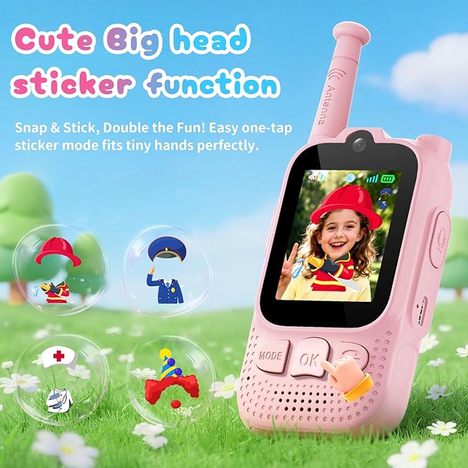 Kids Audio/Video Walkie Talkies, 2 Pack Rechargeable Walkie Talkies for Kids with 2’’ Screen & Camera & Voice Changer, Long Range Boys Girls Toys for Indoor Outdoor Camping Hiking Games (Pink/Pink)