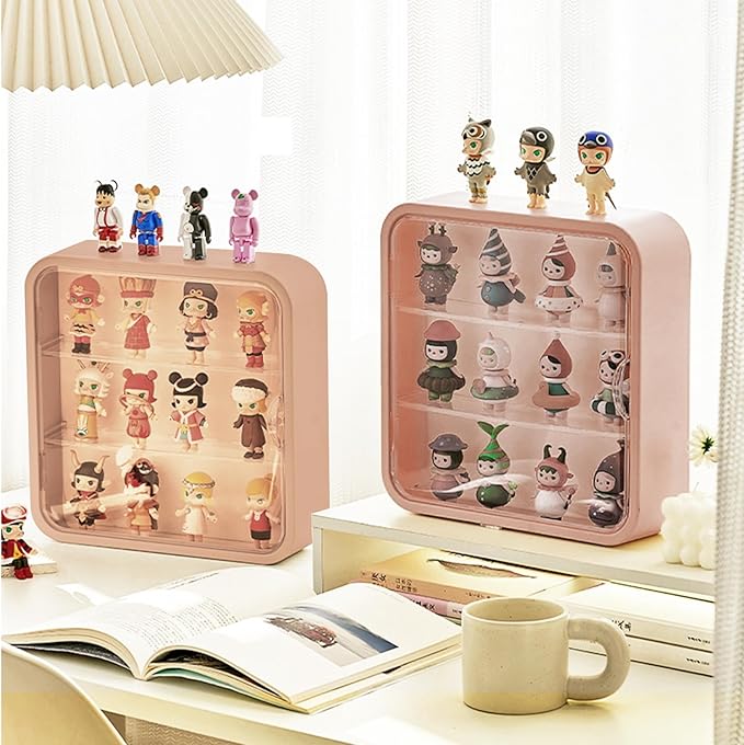 Miniature Display Case for Collectibles Figures, Clear Display Box with Shelves, Wall Mounted or Desktop Plastic Organizer Acrylic Display Storage Case for Rock Stone Mini Figure, 12 Inch