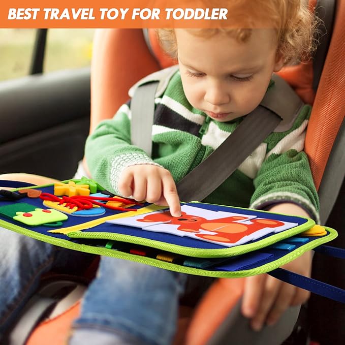 Hooku Busy Board for 1 Year Old, Montessori Sensory Toys for Toddlers 1-3, Fine Motor Learning Activities, Toddler Travel Toys, Birthday Gifts for Baby Boy or Girl