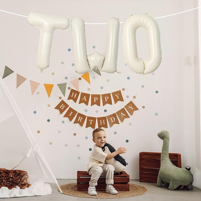 40 Inch Beige Letter Balloon, Cream White Sand Alphabet With Ribbon for 2 Year Old Birthday, Second Anniversary Party Decorations - Neutral Ivory for Kids, Boys, Girls