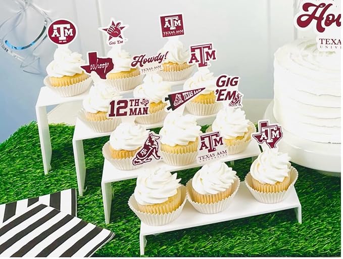 Texas A&M Cupcake Topper Party Supplies for Football, Birthday, Graduation Party Decorations (24 Pieces) (Texas A&M)