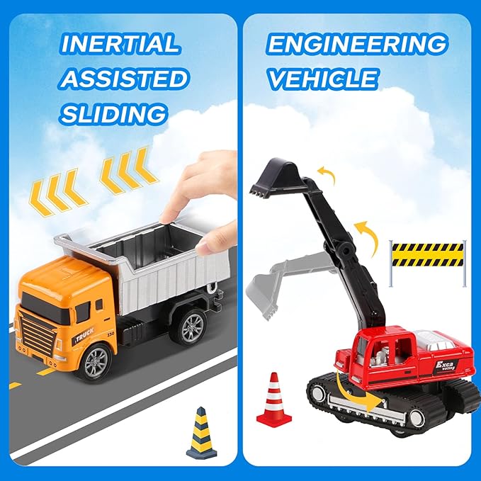 8-in-1 Mini Die Cast Alloy Construction Vehicle Set, Pull Back Toy Cars for 3 4 5 Year Old Boys Girls, Outdoor Boys Girls Toys, Ideal Gift for Birthday Party Favors & Christmas Stocking Stuffers