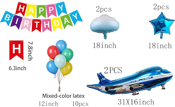 31inch Large Airplane Blue Party Decoration Airplane Balloon Set Birthday Party Supplies (2 Blue banner set)