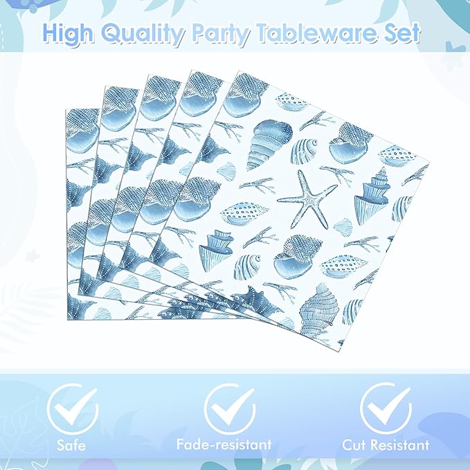 40pcs Ocean Seashell Party Supplies Beach Theme Party Decorations Tableware Set Summer Paper Plates and Napkins for Kids Birthday Baby Shower Decorations