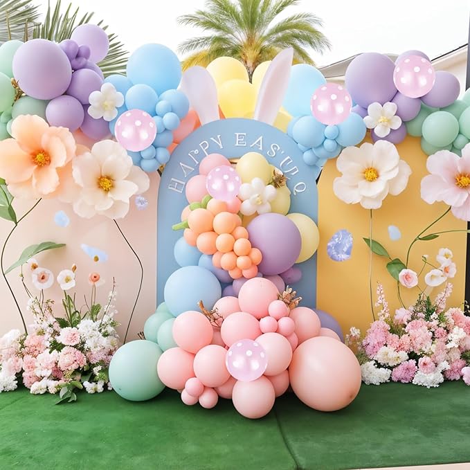 Pastel Balloon Arch Garland Kit, Macaron Pink Green Blue Yellow Latex Party Balloons Rainbow Pastel Color Easter Balloon for Easter Spring Wedding Graduation Baby Shower Birthday Party Decorations