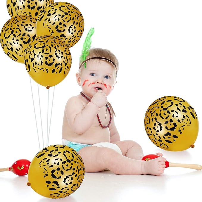 Gejoy 50 Pcs Cheetah Balloons Leopard Print Balloons 12 Inch Spots Latex Leopard Jungle Animal Decorations for Cheetah Zoo Theme Birthday Party Supplies (Gold)