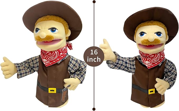 16"Puppets Entriloquist Puppe t,Hand P uppets for Kids Plush Cowboy Pupp ets for Adults with Removable Mouth P uppet for Kids Ages 4-8，Hand Pu ppet for Adults with Scalable Puppet Control Rod