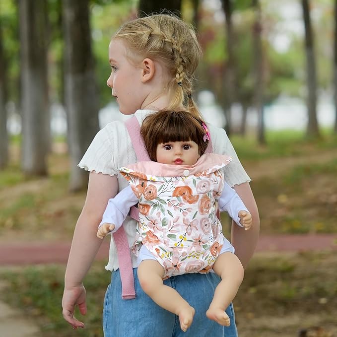 GAGAKU Baby Doll Carrier for Little Girls, Doll Accessories for Toddlers 1-3, Kids Toy Baby Dolls Sling Carrier - Rose