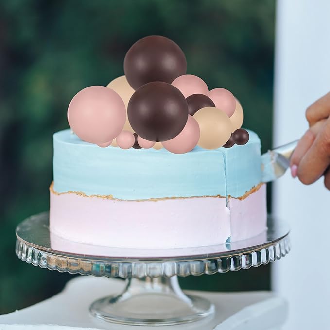 Gyufise 30Pcs Mini Balloon Cake Topper Brown Foam Ball Cake Topper Decorations Faux Pearl Balls DIY Cake Insert Topper Baking Decoration for Wedding Baby Shower Girls Boys Birthday Party Supplies