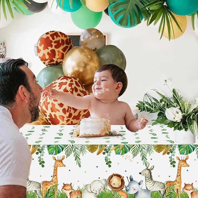 Jungle Safari Tablecloths,3Pcs Wild Animal Table Cover for Safari Baby Shower Decorations,Boys and Girl Birthday Party Sage Green Theme Party Supplies