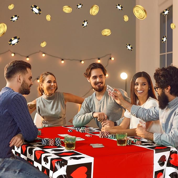 Hosuly 3 Pcs Casino Theme Party Decorations Poker Tablecloth Poker Plastic Disposable Table Cover Casino Theme Tablecloth for Game Birthday Playing Card Party Picnic Supplies, 51 x 108 Inch (Plaid)