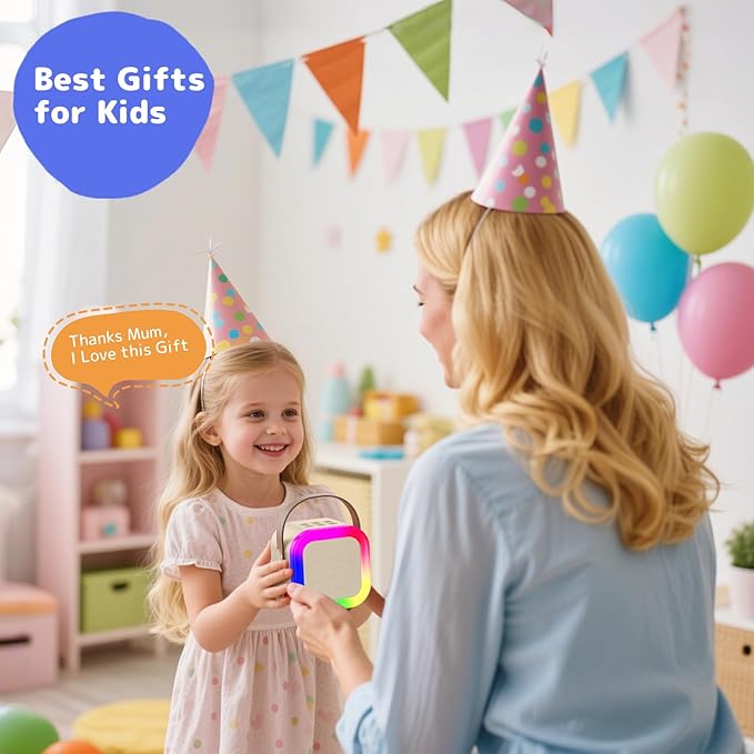 Fede Karaoke Machine for Kids Adults, Mini Karaoke Machine with 2 Wireless Microphones, Portable Bluetooth Speaker with Voice Changing Effects & LED Lights, Best Gifts Toys for Girls and Boys