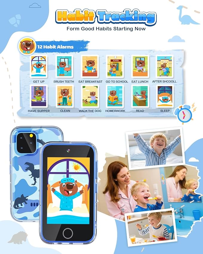 Kids Smart Phone, 3.5" Touchscreen Dinosaur Phone for Kids 3 4 5 6 7 8 9 Years Old, Educational Toddler Phone with Dual Camera ABC Learning Video Player Game, Christmas Birthday Gifts for Boys Age 3-9