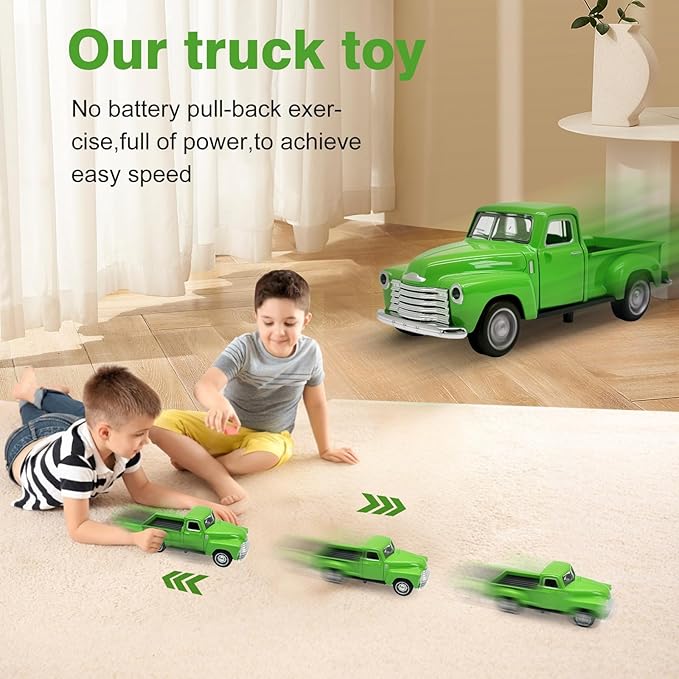 Little Green Truck Toy for Toddlers 2 3 4 5 6 7 8 Year Old Boys Girls,1:32 Alloy Toddlers Car Toy Driveable,Car Door Can Open,Toy Trucks for Kids Easter Christmas Birthday Gifts