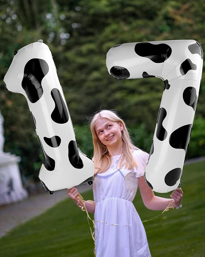 Cow Print Number Balloon Birthday Decorations, 40 inch Number balloon 0-9(Zero-Nine), Cow Balloon for Farm Birthday Party Supplies, Cow Themed birthday party Decorations (Number 7)
