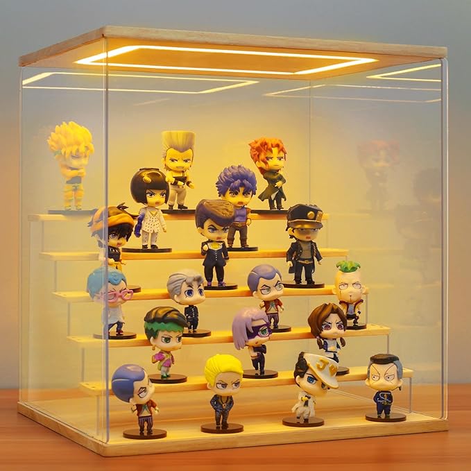 Clear Acrylic Display Case with Light , 6 Tier Display Box Stand Assembly Dustproof Protection Showcase for Collectibles Action Figures (6 Tier S 15.8*12.6*16.5in；40×32×42cm)