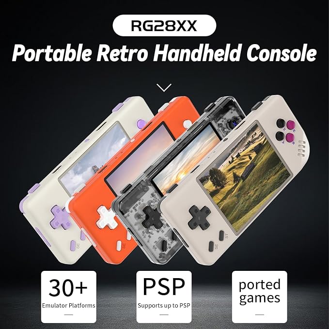 RG28XX Retro Handheld Game with Linux System, 2.83 Inch IPS Screen Built-in 64G TF Card 5516 Games Support Multimedia Application and TV Output(Gray)