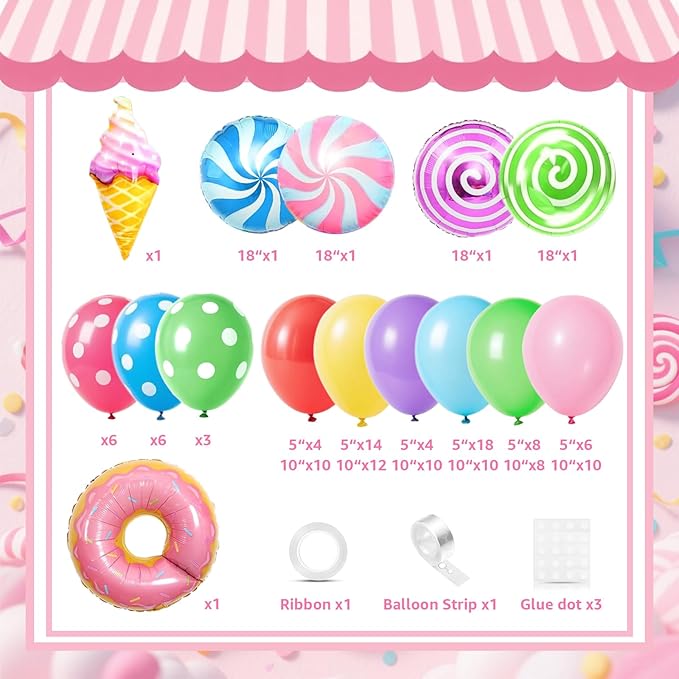 Birthday Decorations for Girl ,Sweet Birthday Party Decorations ,Lollipop Foil Balloon , Donuts Ice Cream Candy Balloons Garland kit for Girl Boy Castle Lollipop Supplies