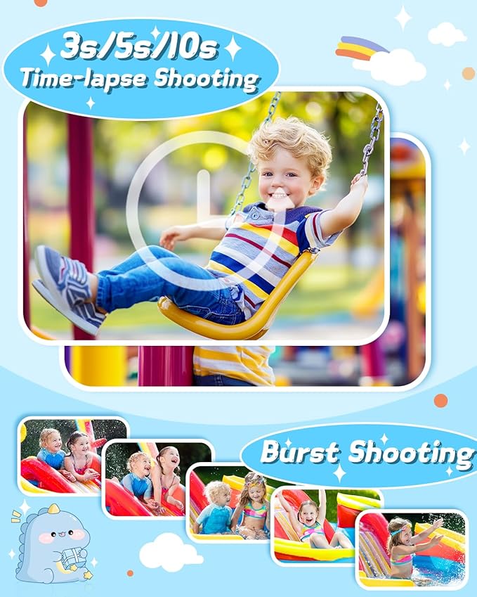 Kids Instant Print Camera 1080p for Ages 3-12 - Ink Free Printing Dinosaur Toddler Camera, Christmas Birthday Gifts for Boys Girls 3-12 Years Old (Blue)