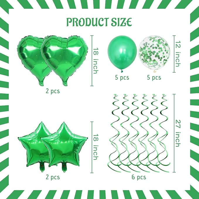 ZHENGYE Green Birthday Party Decorations Set Happy Birthday Balloons Banner Hanging Swirls Star Heart-shaped Latex Balloon for Women Men Children Birthday Party Decorations