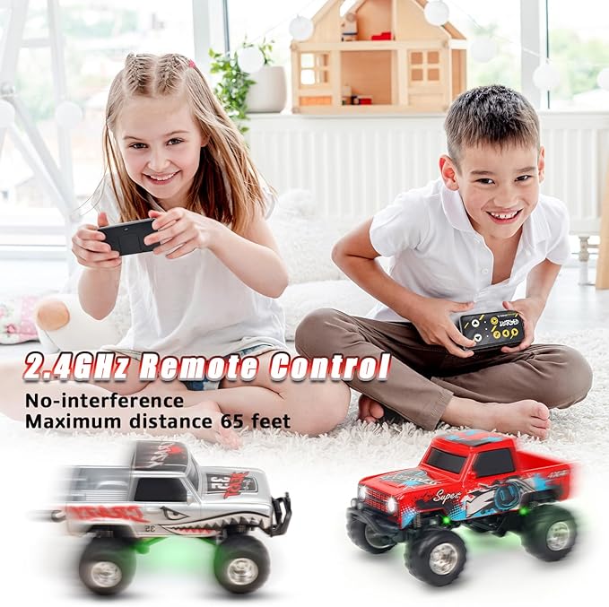 1:64 Grey RC Cars for Kids Toys, 2.4Ghz Remote and APP Control, Mini Alloy Truck Car with Cool Light and USB-C Recharging, Speed Adjustable Steering Easy to Operate, Gift for Children, Boys, Girls