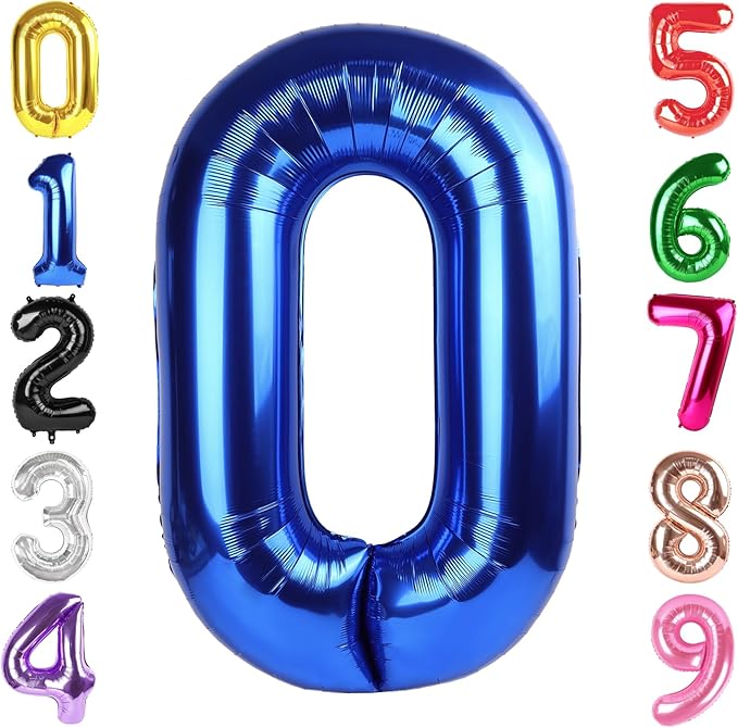 40 Inch Metallic Blue Number 0 Balloon, Giant Number 0 Balloons for 10th 20th 30th 40th Birthday Decorations, Party Supplies for Baby Boy Girl, Metallic Blue Party Decor