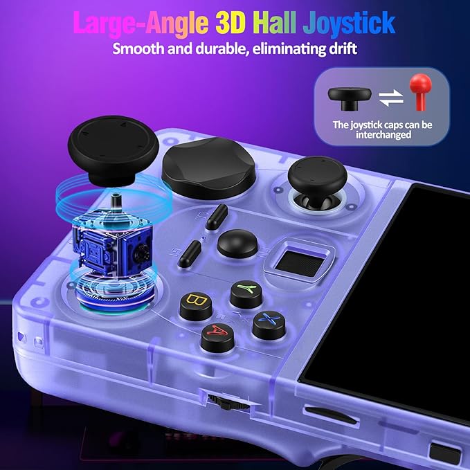 Retro Handheld Game Console, DC35V Retro Gaming Console 3.5’’IPS Screen Open Source Linux System Built-In 20000+Classic Games, 20+Emulators, Portable Video Gaming Console with 4000mAh Battery (Purple)