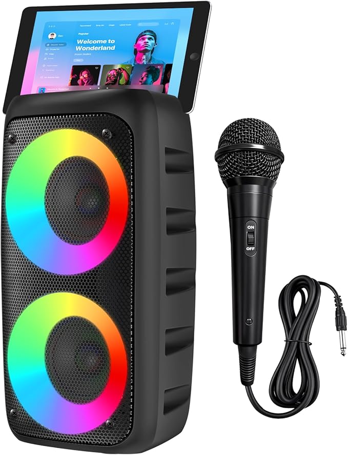 Karaoke Machine for Adults Kids,Colorful LED Lights, Portable Bluetooth Speaker with 1 Wired Mic Support TWS/TF/USB/AUX for Home Party Stage,Outdoor, Xmas Gifts,Outdoor