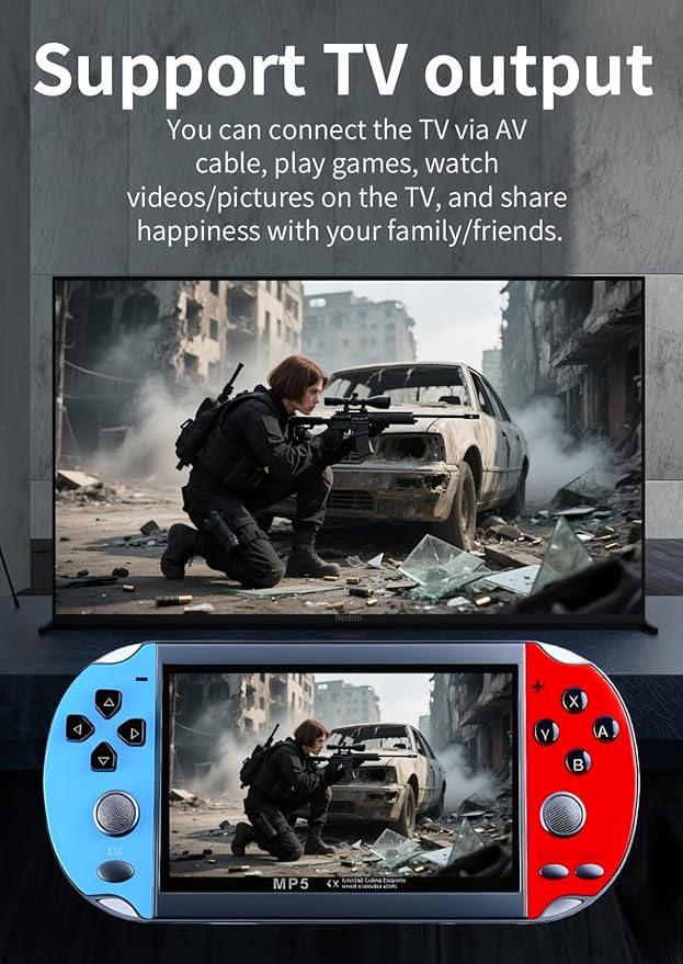JXD Colorful Retro Video Game Console 4.3 inch Sreen 8GB Built-in 4000 Games Handheld ArcadeGame Console mini Portable Game Device Multiple Simulator MP3 MP4 E-Book Nostalgic Children's Gift(Bluered)