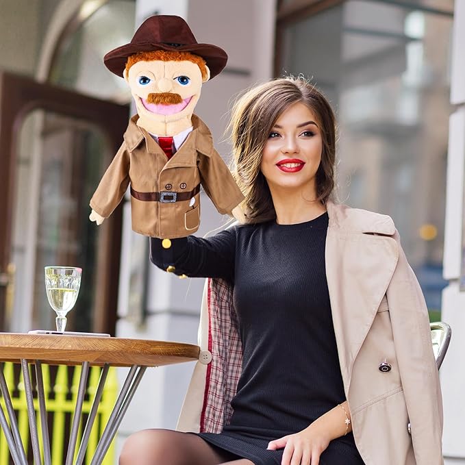 Role Play Hand Puppets Hand Plush Chef Doctor Fireman Pirate Detective Athlete Nurse Worker Hand Puppet Toys Puppets for Kids Storytelling Imaginative Pretend Play Teaching Preschool(Detective)