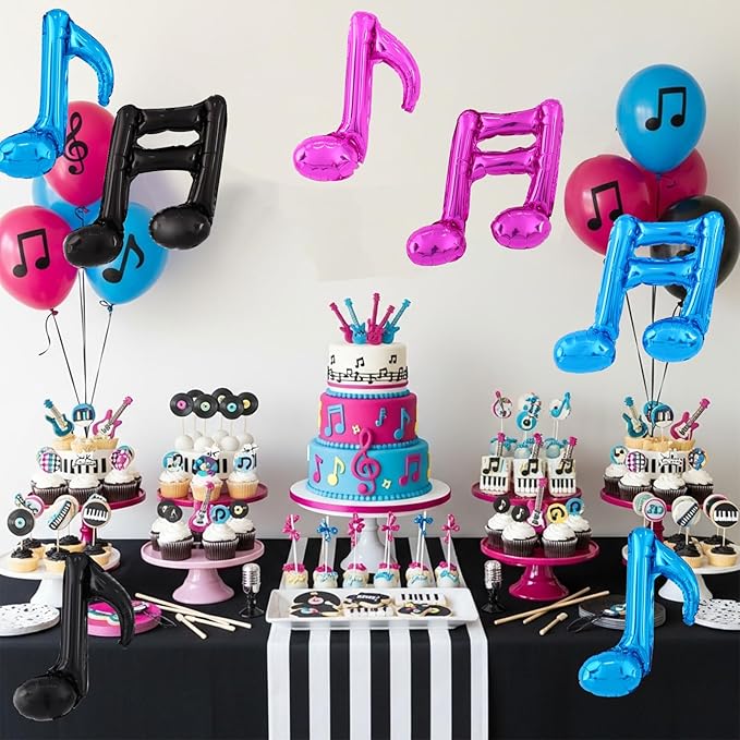 TONIFUL 20Pcs Black Rose Pink Blue Music Balloons Music Notes Party Decorations Music Themed Party Supplies Music Note Aluminum Foil Balloons For Birthday Baby Shower Celebrations Outdoor Party
