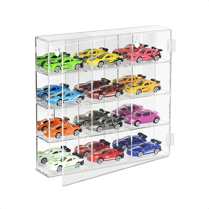 Ikee Design Premium Acrylic Display Case with Mirrored Back, Clear Wall Mounted or Desktop 12 Compartments Display Cabinet Shelves for Collectibles, Small Pop Figures, Jewelry, 10.7 W x 2 D x 10 H in