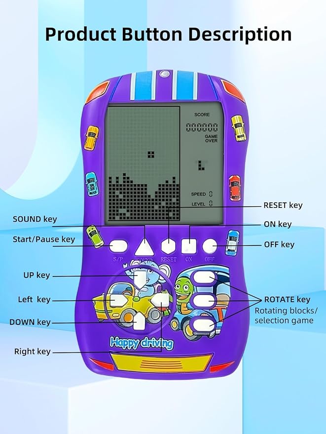 Sports Car Appearance Block Game Console Big Screen Built-in 23 Brick Games 824 Modes Adjustable Speed/Difficulty 70s/80s/90s Handheld Game Decice Kids/Teens/Birthdays (Red)