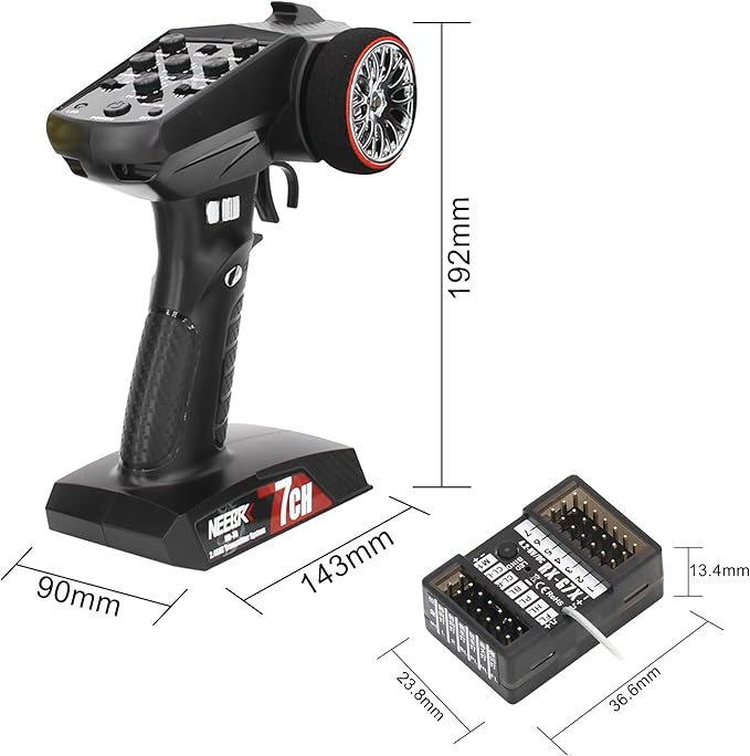 7 Channels RC Transmitter with Receiver Built-in Light Control System and 12LED Light Set, 2.4GHz Radio Remote Controller for RC Car Crawler Truck Racing Buggy Off Road On Road Boat Tank(Red)