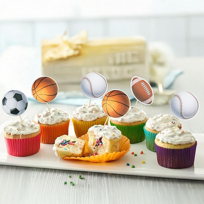 Gyufise 36 Pack Sports Cupcake Toppers Baseball Rugby Cupcake Picks Basketball Toothpicks Soccer Ball Football Cake Decor for Boy Happy Birthday For Sports Ball Game Theme Party Supplies Decoration …
