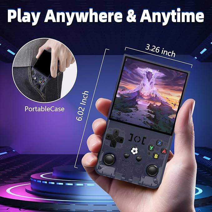 R36MAX Retro Gaming Console, Retro Handheld Games Console with 64GB TF Card, Portable Hand Held Open Source Linux System, 4.0 inch IPS HD Screen Video Game Consoles, 4000mAh Battery (Gray)