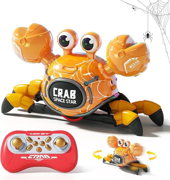 Remote Control Robot Crab Toy,Rechargeable With LED Lights And Music, Fast Crawling 360-Degree Stunt Rotation, 2.4GHz RC Robot Toys, 3 4 5 6 7 8 9 10 Birthday Gifts For Boys And Girls（Yellow)
