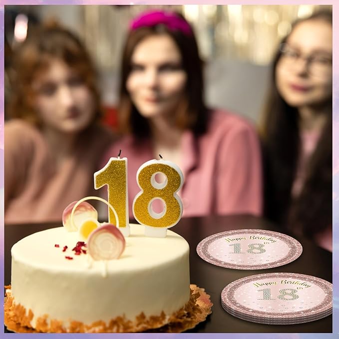 40PCS 18th Birthday Decorations for Girls Rose Gold Birthday Party Decorations Supplies Included Paper Plates and Napkins Happy 18 Years Birthday Party Tableware Set for 24 Guests