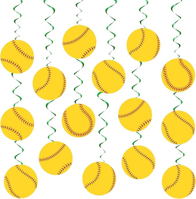 30 Pieces Softball Party Decoration Swirls Sports Hanging Swirl Decorations Birthday Party Supplies Sport Theme Ceiling Streamers for Softball Fans Club