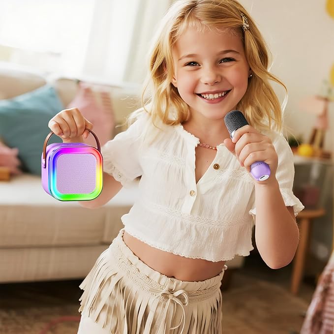 Kinglucky Mini Karaoke Machine for Kids, Top Birthday Gift Pick for Girls Ages 3, 4, 5, 6, 7, 8, 9, 10, 11, 12 Years Old, Kids' Personal Video Players Accessories with 2 Mics Valentine Kid Gift Purple