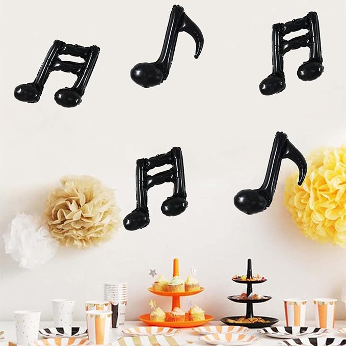 TONIFUL 20pc Music Note Balloons - Black Music Notes Party Decorations - Aluminum Foil Balloons for Birthday, Baby Shower Celebrations
