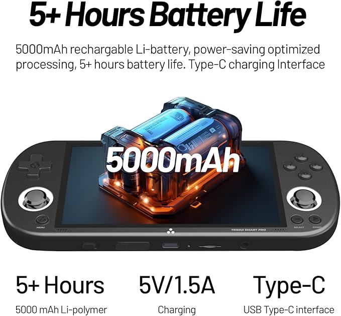 Trimui Smart Pro Handheld Game Console 4.96-Inches Display Game Console, Linux System with Allwinner A133P Processor Built-in 64G TF Card Black