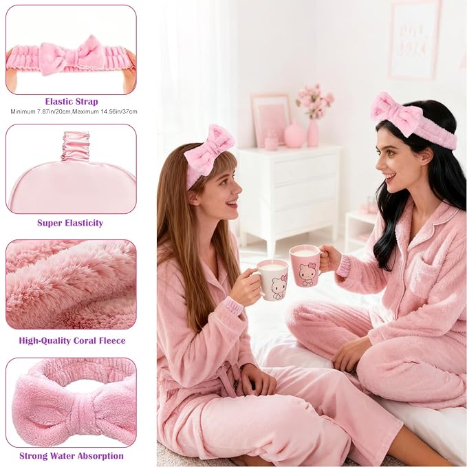 9 Pcs Sleepover Party Supplies for Girls Include Spa Headband Sleep Eye Mask Pink Scrunchie with Coquette Bow Mirror Hair Comb Gift Bags for DIY Spa Sleepover Slumber Wedding Birthday Party Favors