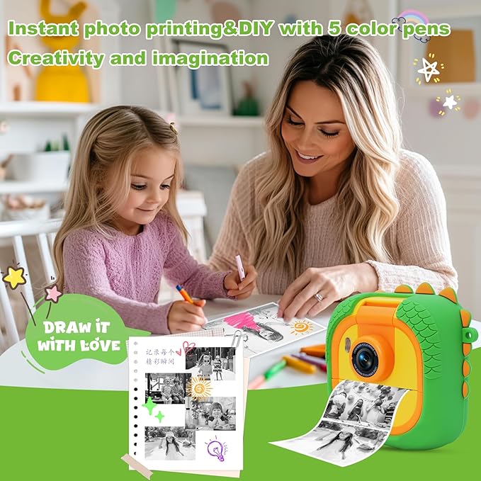 Kids Camera Instant Print for Girls Boys,1080P HD Flip Lens Selfie Digital Camera with Print Paper for 3-12 Year Old Toddler,Ideas Birthday Toys for Children, M2