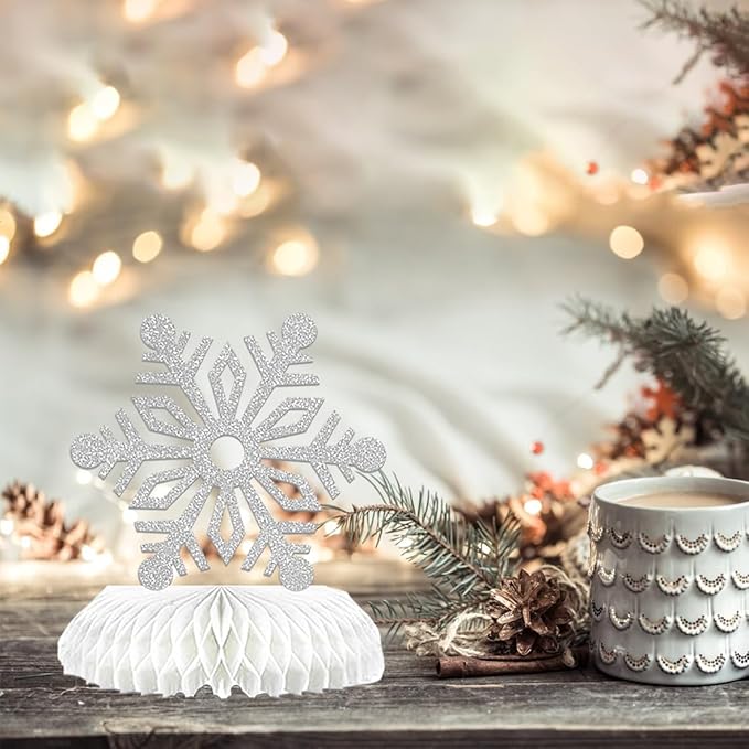 9Pcs Winter Wonderland Decorations 3D Snowflake Honeycomb Table Centerpieces for Frozen Winter Blue White Theme Christmas Baby Shower Birthday Party Supplies (Snowflake)