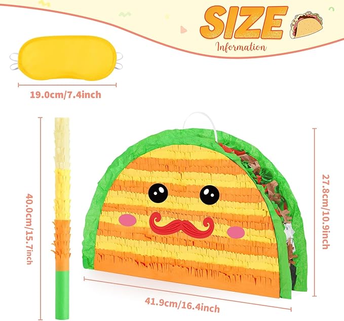 WERNNSAI Cinco De Mayo Taco Piñata - Taco Tuesday Piñata with Blindfold Bat for Kids Mexican Piñata for Fiesta Party Decorations Luau Event Birthday Party Supplies Mexican Theme Carnivals