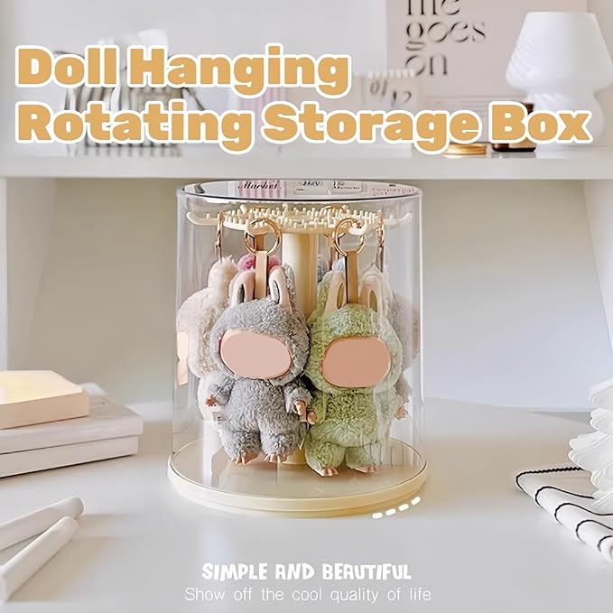 Transparent 360° Rotating Display Stand for Plush Dolls Keychains& Collectibles - All-Round Display, Dust-Proof Storage Box with Cover, No Installation Required(No Doll)
