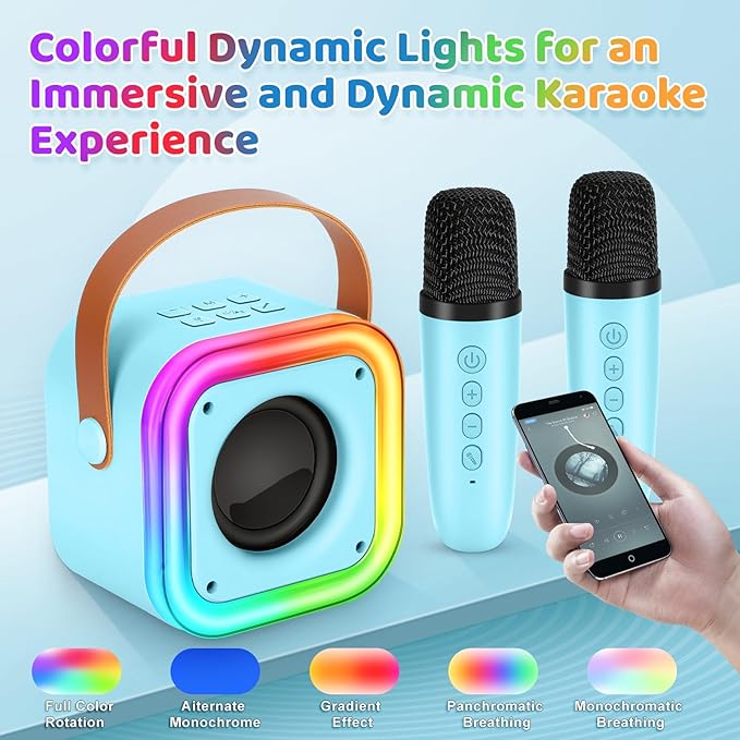 Mini Karaoke Machine for Kids, Girl Toys Gifts, Kids Karaoke Wireless Microphone for 4,5,6,7,8,9,10,11,12 Years Old Boys and Girls Christmas Party Gifts Toys (Blue)