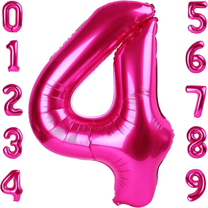 40 Inch Large Numbers Balloon, 4 Hot Pink Ballon for 4th 14 40 44 Birthday Party, Balloon 4 Number for Graduations Wedding Supplies